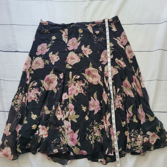 Lauren Ralph Lauren Size 16W 100% Silk Black Floral Ruffle Hem Maxi Skirt - Picture 3 of 8
